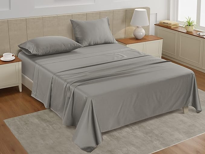 LANE LINEN 100% Cotton Twin Sheets Sets – 450 Thread Count Cooling & Soft Sateen Weave, 15” Deep Pocket Fits Mattress, Premium Twin Bed Sheets for Home & Hotel, Machine Washable, Paloma