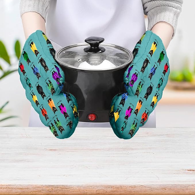 Cat Oven Mitts for Cat Lover,Heat Resistant Kitchen Gloves for Cooking Cooking, Grilling,Baking