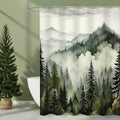 Litabel Dark Green Extra Long Misty Pine Forest Shower Curtain 72 x 84, XL Mountain Foggy Woodland Scenery Tree Shower Curtains for Bathroom, Abstract Waterproof Nature-Themed Decor