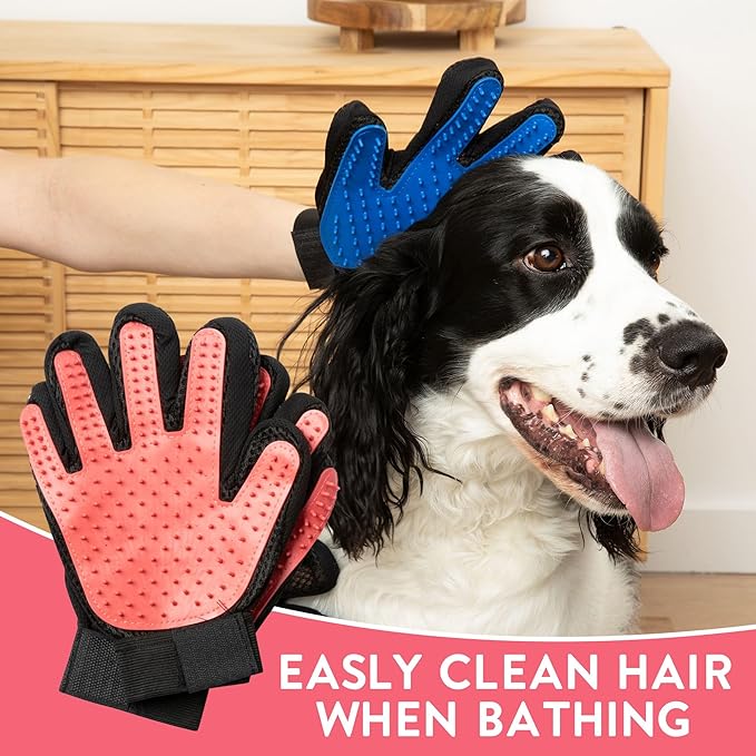 HappiTails Pet Grooming Gloves – 1 Pair – Deshedding & Bath Massage Mitts for Dogs & Cats – Choose from 5 Colors – Adjustable, Reusable & Easy to Clean (Pink)