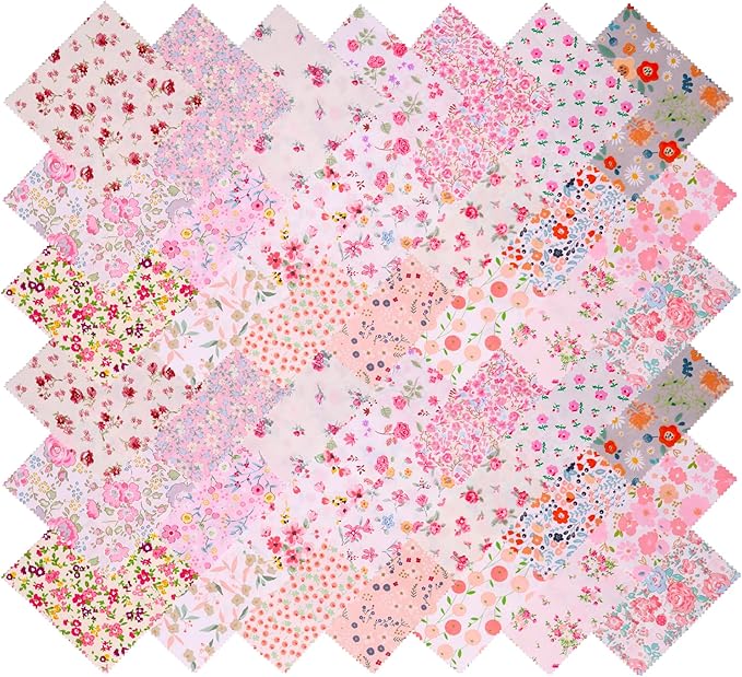Hanjunzhao 42Pcs Layer Cakes 10 inch Squares for Quilting, Layer Cake Fabric for Quilting 10 inch, Pre-Cuts 10" Squares Cotton Fabric for Sewing, Patchwork, Crafts, and Home Decor - Spring Floral