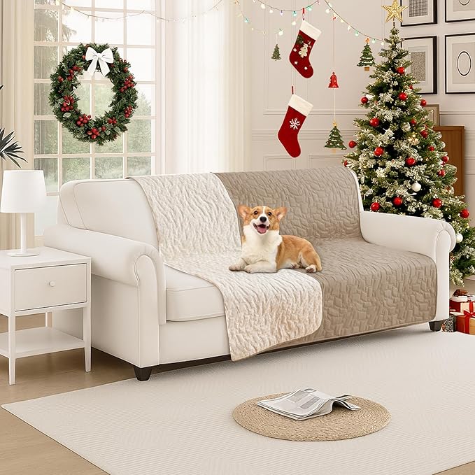 CYCMACO Waterproof Dog Bed Cover, Non-Slip Dog Blanket for Couch, Couch Covers for Dogs Washable, Pet Blanket for Furniture, Pet Bed Mat for Sofa, Car, Pet Supplies (52x82 Inch, Khaki)