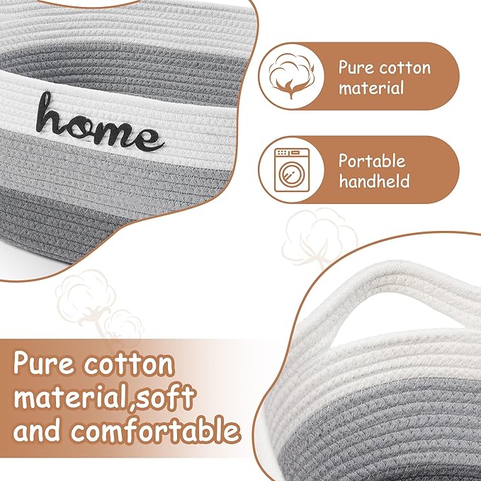Dog Toy Basket Small Woven Baskets for Organizing Rope 22"X11"X7.9" Large Storage Basket with Handle Cute Cotton Nursery Gift Dog Toy Bins Organizer-Light Gray