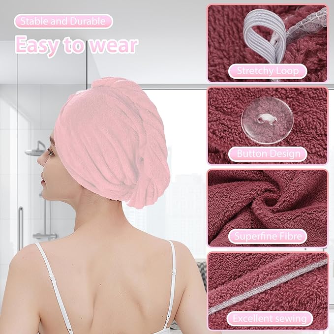 Houldhowd Microfiber Hair Towel, 3 Pack Coral Velvet Quick Drying Bandana, Anti Frizz Hair Towel ，Microfiber Hair Towels for Women(Large Gray, Pink, Blue)