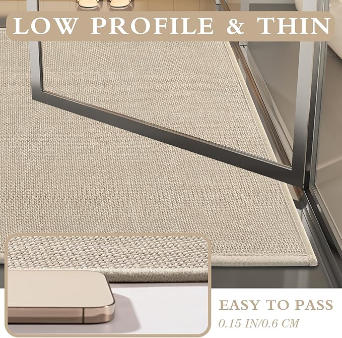 YIHOUSE Beige Bathroom Rug Sets 4 Piece, Absorbent Bath Mat for Bathroom Non Slip Washable, Bathroom Mat Quick Dry, Thin Bath Rug Set for Toilet and Floor