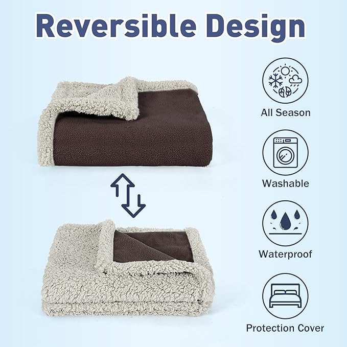 Kritter Planet Waterproof Bed Blanket for Couples, Washable Stain Proof Pad Bed Cover, Reversible Leakproof Protector, Liquid Pee Proof Blanket for Couch Sofa, 80x90 inch, King Size