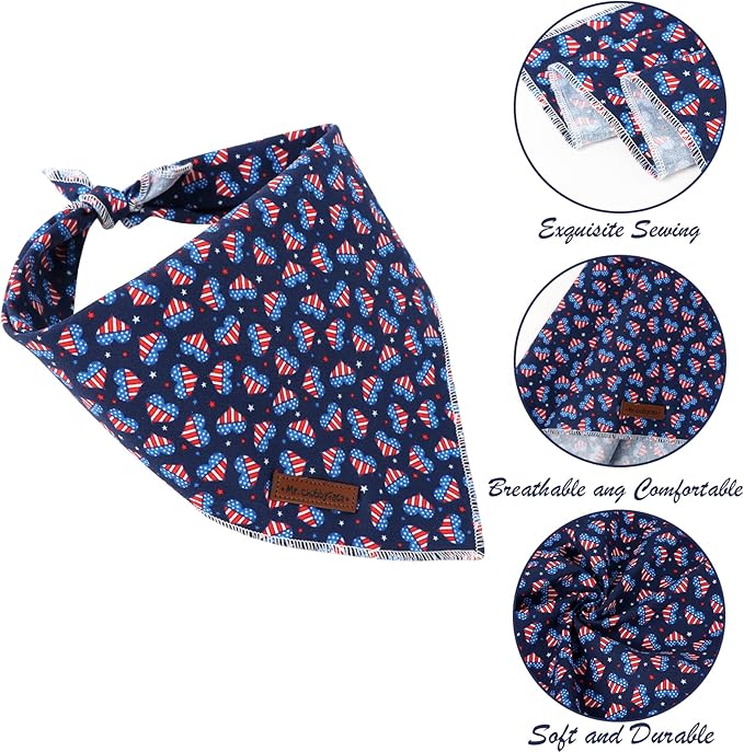 MR. CHUBBYFACE Heart Flag Striped Dog Bandanas Reversible Triangle Bibs Scarf Accessories for Dogs Cats Pets S