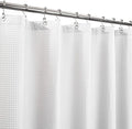 Barossa Design Fabric Shower Curtain Cotton Blend 96 Inch Extra Long, Honeycomb Waffle Weave, Hotel Luxury, Heavyweight, Spa, Washable, White, 72x96