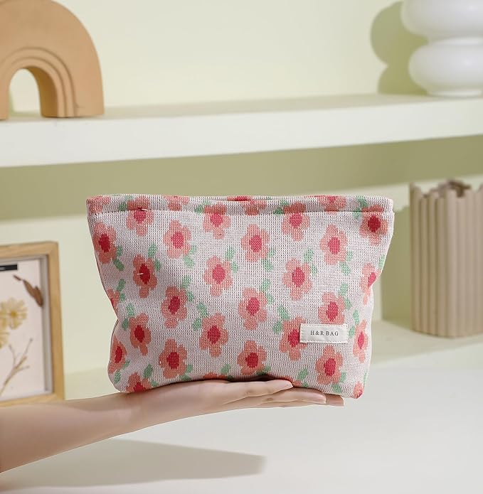 getgto 2 Pcs Makeup Bags, Large Cosmetic Bag Travel Toiletry Bag Organizer for Women, Embroidery Craft, Floral Makeup Bag Small Cosmetic Pouch Purse with Zipper Gifts for Girls Teen