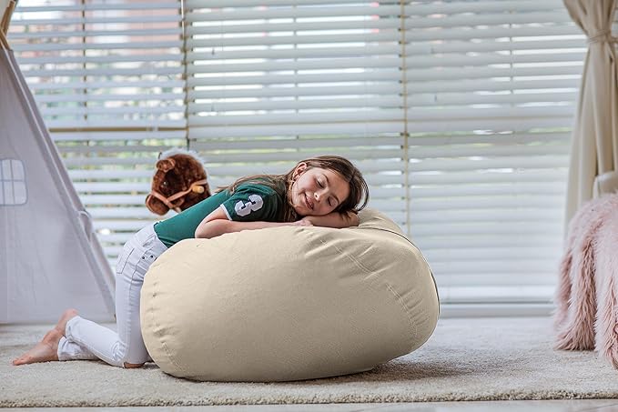 Wekapo Stuffed Animal Storage Bean Bag Chair Cover for Kids | Stuffable Zipper Beanbag for Organizing Children Plush Toys Large Premium Cotton Canvas (Almond Oil, XX-Large)