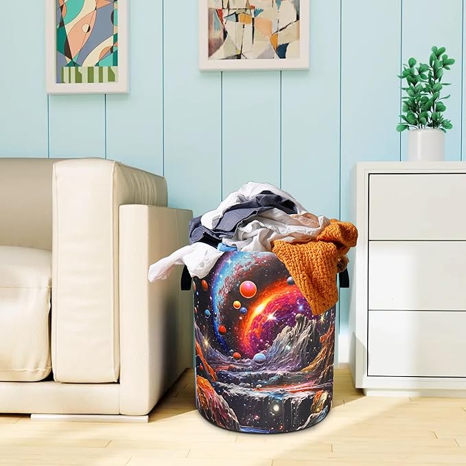 Dream Galaxy Mountains Laundry Basket Funny Oxford Cloth Laundry Hamper With Handle Foldable Portable Clothes Storage Basket 18.9 X 16.5 In Storage Bag For Laundry Room/Bathroom/Bedroom/Dormitories