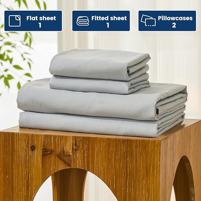 Bedlifes 100% French Pure Linen Sheets King Size Breathable and Cooling Flax Sheet Set Soft Durable and Moisture Wicking 16 Inch Deep Pocket-4 Piece(King,Grey)