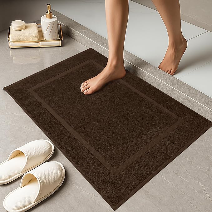 RIVERSIDE Bath Mat Set of 2 - Brown Bath Mats 21x34 Inches, Not a Bathroom Rug, 100% Ring Spun Cotton, Super Soft & Highly Absorbent Bathroom Floor Mats