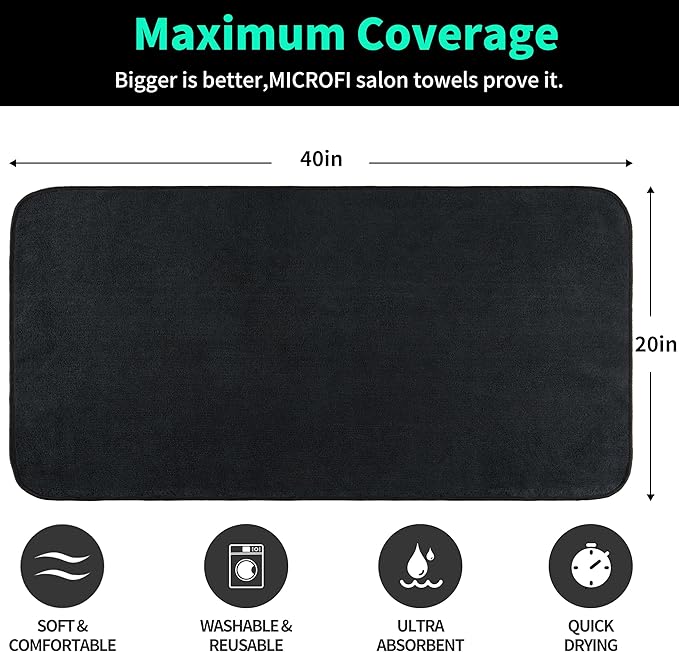 MICROFI New Microfiber Hair Drying Salon Towels, Quick Dry, Lint Free, 2 Pack (Black)