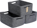 MiniArk Large Storage Baskets for Shelves, Closet Organizers Bins for Clothes Blanket Towels, Baby Nursery, Toy Baskets Box, Woven Rope Baskets, 17 x 13 x 7.5”, 3 Packs Dark Gray
