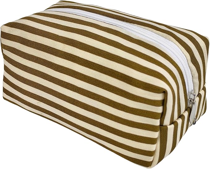 STARDW Striped Cotton Makeup Bag, Cute Cosmetic Pouch with Canvas Lining & Zipper, Travel Toiletry Bag
