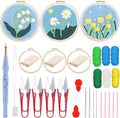 Woohome Punch Needle Kit Included Plastic Hoops, Punch Needle Cloth, Color Yarn and Punch Needle Tools for Adults, Beginners (9.Tulips and Chrysanthemums)