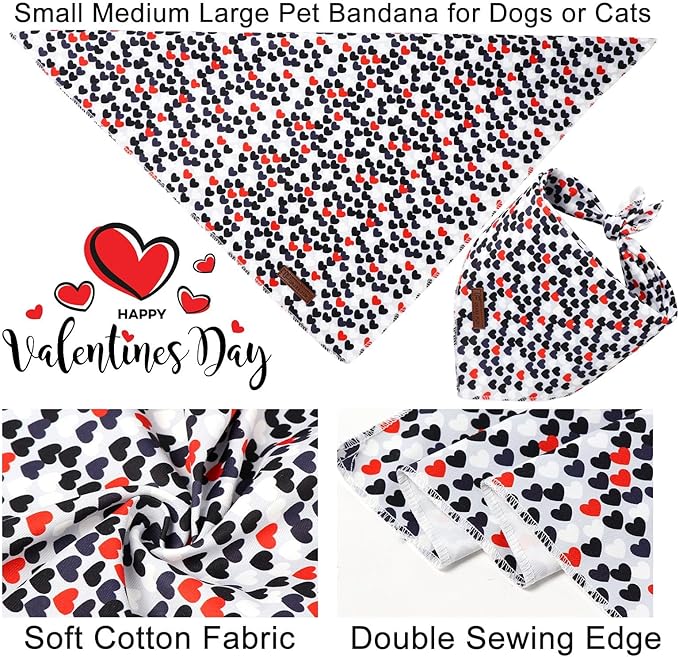 Valentine's Dog Bandana, UP URARA PUP Soft Cotton Adjustable Pet Scarf for Small, Medium, and Large Dogs, Cute and Comfortable Dog Accessory,S