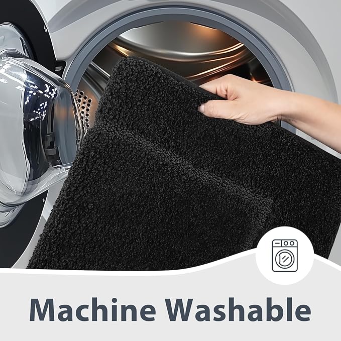 anllugs Bathroom Rugs 30" x 60", Non-Slip Extra Soft Absorbent Bath Rugs, Machine Washable Quick Dry Bath Mats for Bathroom Floor, Shower, Bathtub and Sink, Black