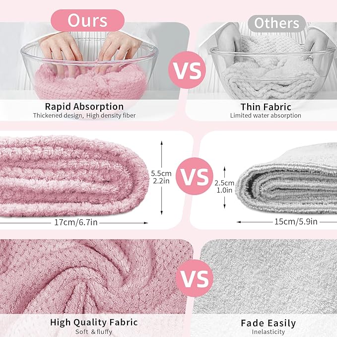 my novel things 3 Pack Hair Towel Wrap for Women, 25.4" x 9.8" Microfiber Towels, Super Absorbent Quick Dry with Button for Curly Hair Anti Frizz (Pink,White,Purple)