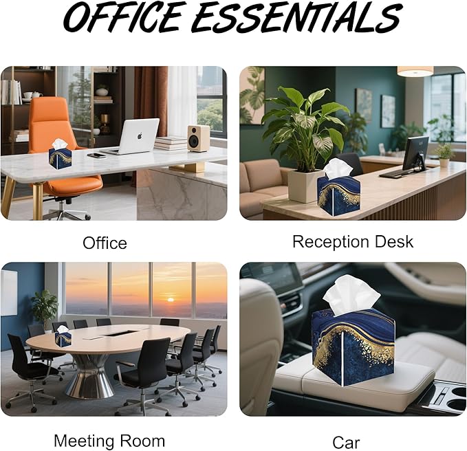 Blue Marble Tissue Box Cover,PU Leather Tissue Box Holder Square,Modern Home Decoration for Bathroom Living Room Kitchen Office Car,5.2"×5.2"×5.2"
