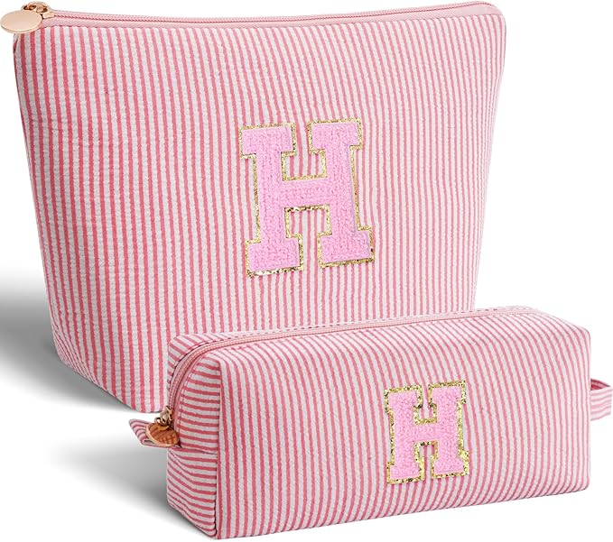 Btffitting Monogrammed Gifts for Women - Cosmetic Bag for Teen,Initial Cute Makeup Bag Set for Women,Trendy Pouch for Niece Sister Friend Female Her,Birthday Gifts for Daughter - Peach,H
