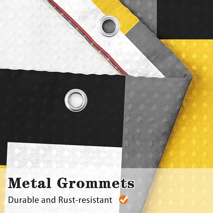 Culudea Geometric Yellow White Shower Curtain Set, Black and Gray Modern Bathroom Window Waterproof Shower Curtain Set for Bathroom Decor
