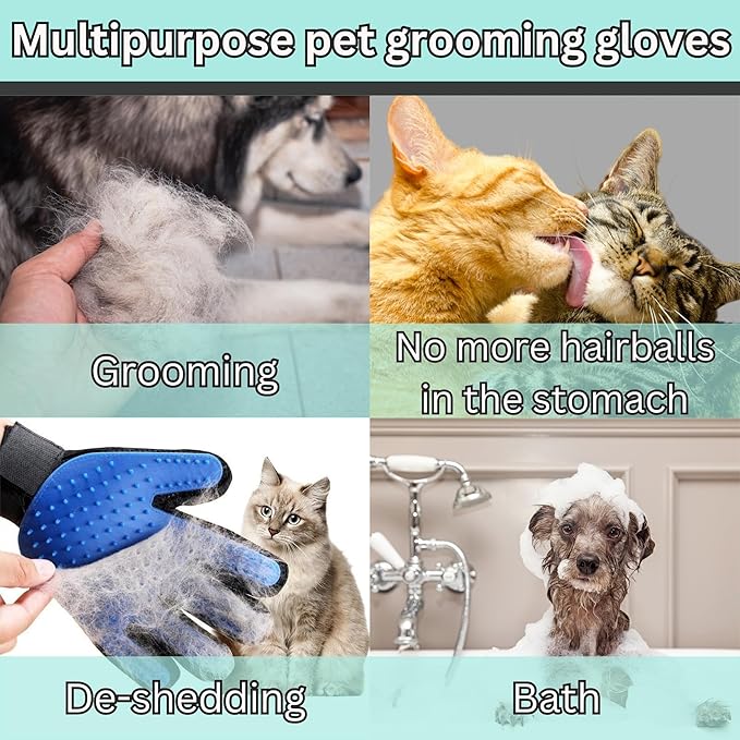 ZepetZ (1 Pair) Pet Hair Remover Gloves – Blue, Reusable Grooming Gloves for Dogs, Cats & Horses, Gentle Deshedding, Bathing & Massaging, Anti-Shedding Tool for Pet Hair Removal 1 Pair