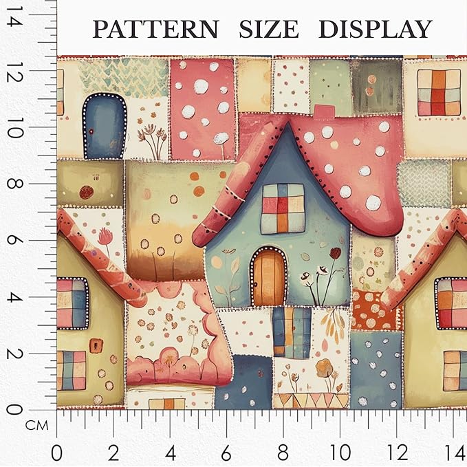 Cottage House Patchwork Cotton Fabric – Premium Turkish Printed Cotton 140 GSM, Pre-Cut 61 x 36.6 Inches, Quilting & Sewing Fabric for Crafts, Nursery Decor & DIY Projects