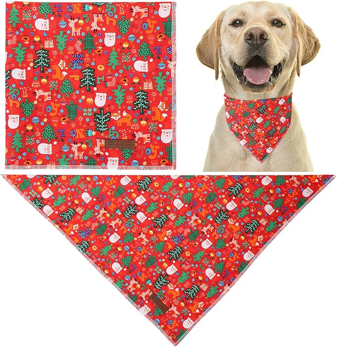 UP URARA PUP Christmas Dog Bandana, Christmas Tree Triangle Bid Scarf for Small Medium Dog, Cotton Pet Kerchief for Girl Boy Dogs or Cats, Red Dog Bandana, Cute Winter Puppy Bandana