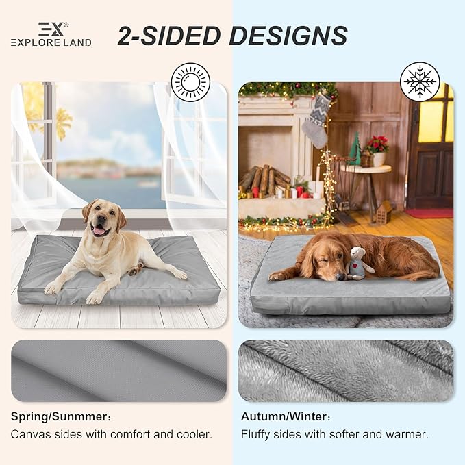 Explore Land Waterproof Dog Bed Cover Machine Washable Fluffy Dog Bed Replacement Cover for 42 Inch Crate, 40Lx27Wx4H inch, Gray