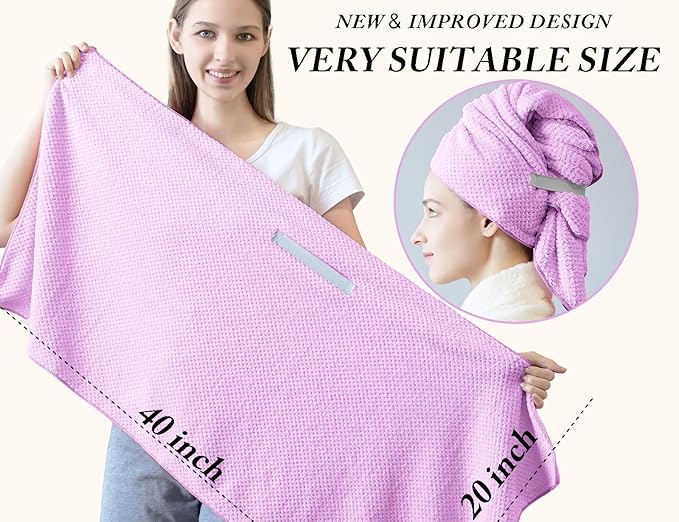 Wuwahold Microfiber Hair Towels, Waffle Hair Towel Set, Super Soft Highly Absorbent, Sturdy Quick Drying Turbans for Long, Thick, Curly Hair (5 Pack, 40" x 20")
