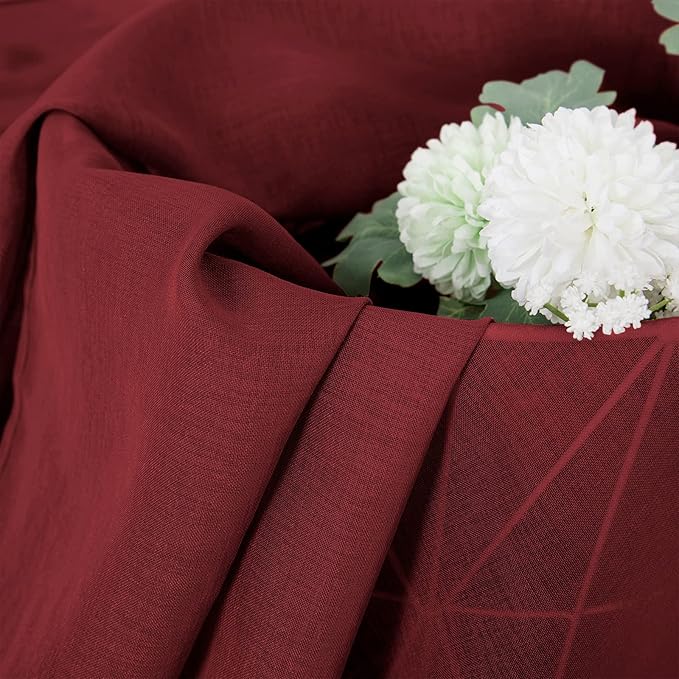 Tollpiz Short Sheer Curtain Linen Textured Bedroom Curtains Sheer Light Filtering Rod Pocket Voile Curtain for Living Room, 54 x 54 inches Long, Burgundy Red, Set of 2 Panels