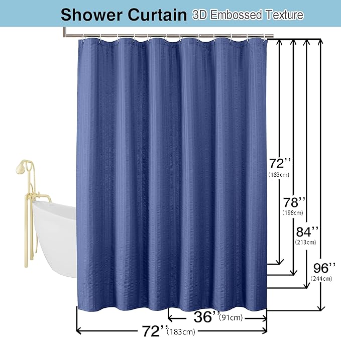 Aiyufeng Royal Blue Long Fabric Shower Curtain 72x78 inches Long, Hotel Quality, Washable, Water Repellent, Soft Blue Spa Bathroom Curtains with 12 Button Holes, 72x78 in