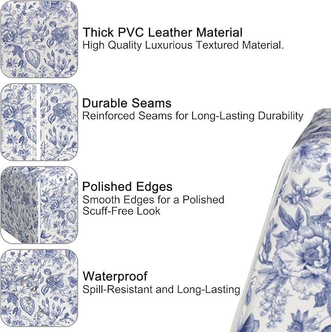 Vintage Blue Floral Tissue Box Holder,Cube Tissue Box Cover Holder,Leather Facial Paper Organizer Dispenser Home for Bedroom Night Stands,Kitchen,Office and Car,5.2"×5.2"×5.2"