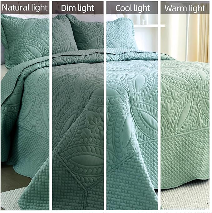 Cmfshape Oversize King Bedspread 128"x120",3 Piece California King Quilt,Lightweight Blue Quilt Set for All Season,Modern Coin Pattern Bedding Set(1 Quilt,2 Pillowshams)