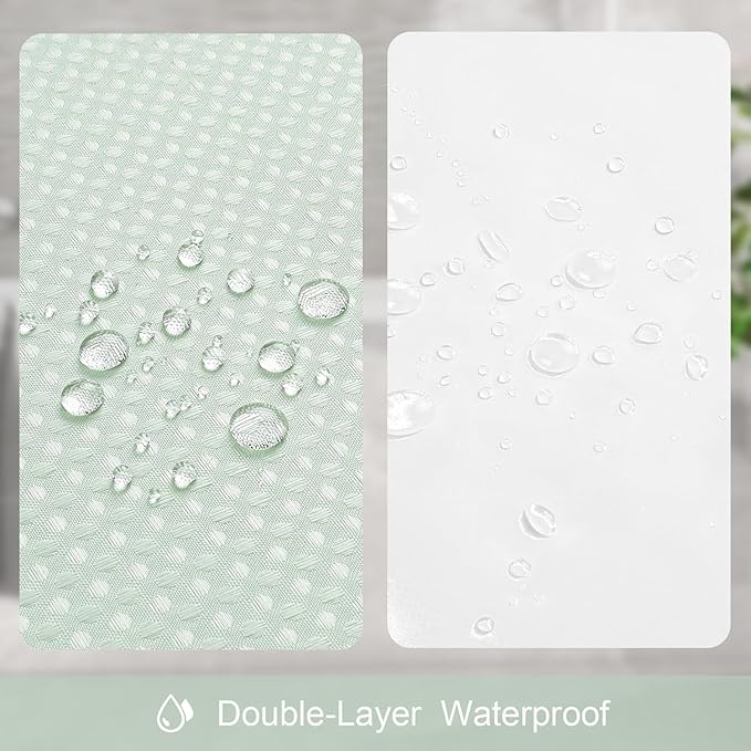 Craidlela 3 in 1 Stall Half Size Mint Green Shower Curtain Set-36 W x 72 H, Modern Waffle Waterproof Fabric and PEVA Liner Set with Stainless Steel Hooks