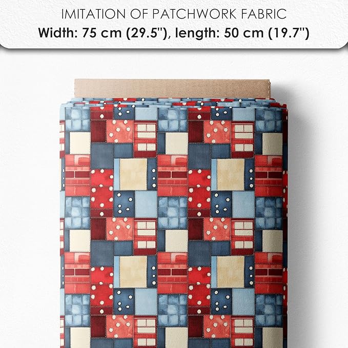 Patchwork Double-Decker Bus Cotton Fabric Panel – 6 Designs (10×10 inch Each) + Bonus Sheet 29.5×19.6 inch, 100% Cotton 140 GSM, Made in Türkiye
