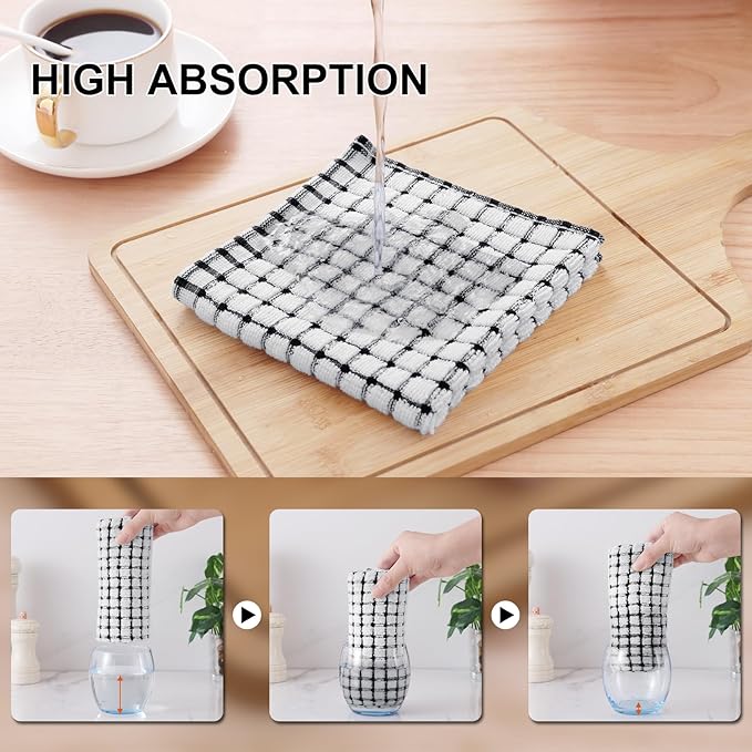Kitinjoy Cotton 24 Pack Terry Kitchen Dish Cloths, 12 x 12 Inches Super Soft and Absorbent Dish Rags, Quick Drying Dish Towels for Washing Dishes, Multi-Colored