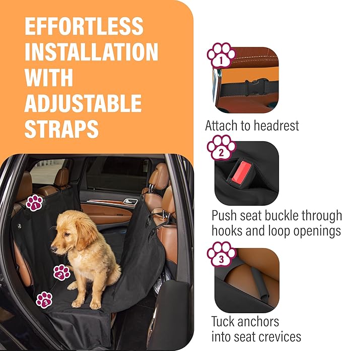 Active Pets XL Waterproof Hammock Large Car Seat Cover, Fits SUVs Trucks Big Sedans, Secure Convertible Travel Bed Protects Backseat Cargo from Dog Puppy Pet Water Food Drool Urine, Black Orange Trim