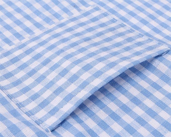 Jennice House Kids Cotton Gingham Apron - Children's Artist Painting Smock with Pocket and Adjustable Neck Strap, Baby Chef Party Aprons (Blue, L)