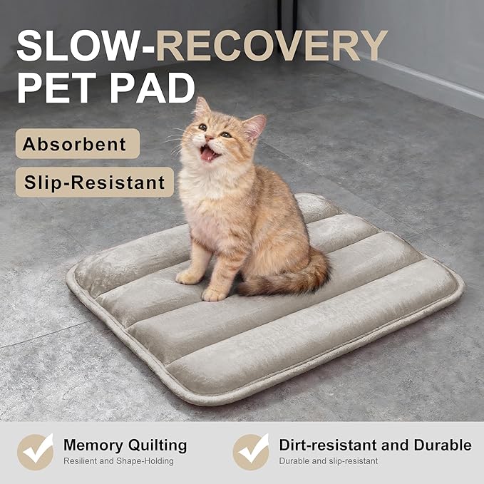 Fogkiss Dog Bed Mat, Reversible Dog Crate Pad with Washable Kennel Mat and Soft Foam, Flat Pet Bed for Dogs & Cats, for Crates Carriers & Travel (Light Brown, 18" L*12" W*1.5" Th)