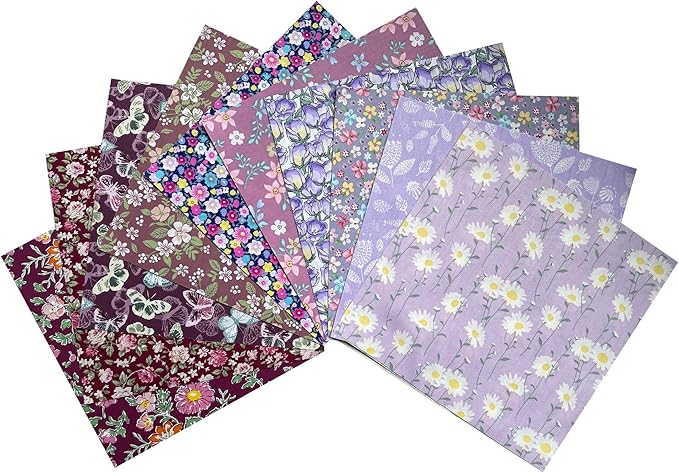 HANPATQUI 50PCS 12 x 12 inch Purple Printed 100% Cotton Fat Quarters Fabric for Sewing and Quilting Bundles Precut Fabric Square for DIY Craft Patchwork