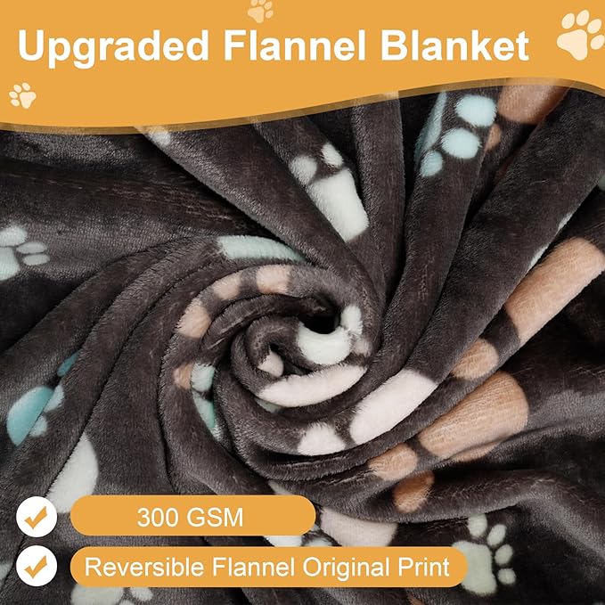 Gowyeg Dog Blanket for Large Dogs 3 Pack Dog Cat Flannel Blankets Washable Soft Pet Throw Cover for Kennel Crate Bed Cute Paw Pattern Pet Blanket Grey/White/Brown 41" x 31"