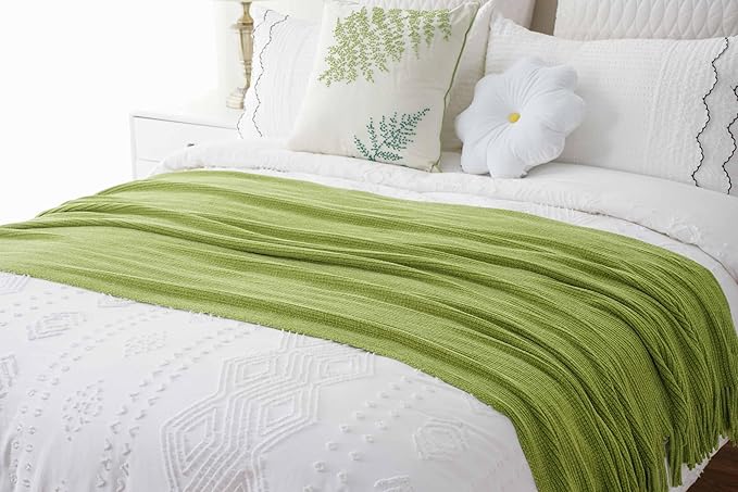 BATTILO HOME Apple Green Throw Blanket for Couch, Soft Chenille Knit Throws with Tassels for Home Decor, Spring Green Throws for Couch Cover, 60"x80"