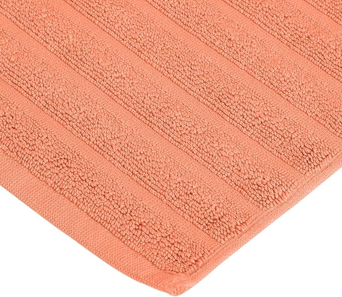 Superior Striped Bath Mat 2-Pack, 100% Combed Cotton, Luxury Spa Ribbed Texture, Durable and Washable Bathroom Mats - Coral, 22" x 35" each