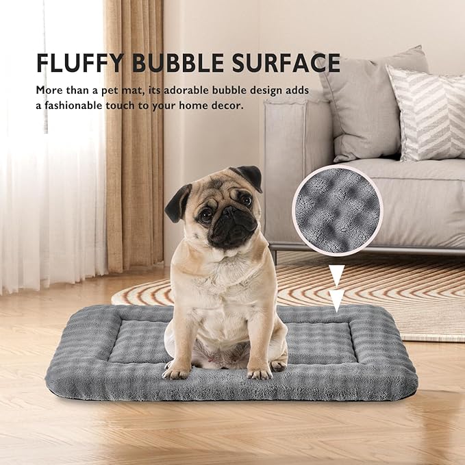 Yaning Dog Bed Mat Crate Pad for Medium Dogs, Washable Soft Pet Sleeping Mat Kennel Pad with 3D Bubble Pattern, Grey, 30"x 19"