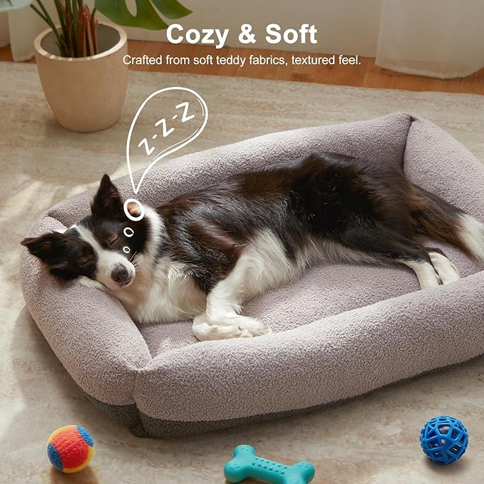 FURTIME Washable Dog Bed Extra Large Sized Dogs, Washable Comfy Fluffy XL Dog Bed, Removable Zipper Cover Machine Wash, Soft Sleeping Bed Durable Pet Cuddler with Anti-Slip Bottom, 42"x30"x8", Grey