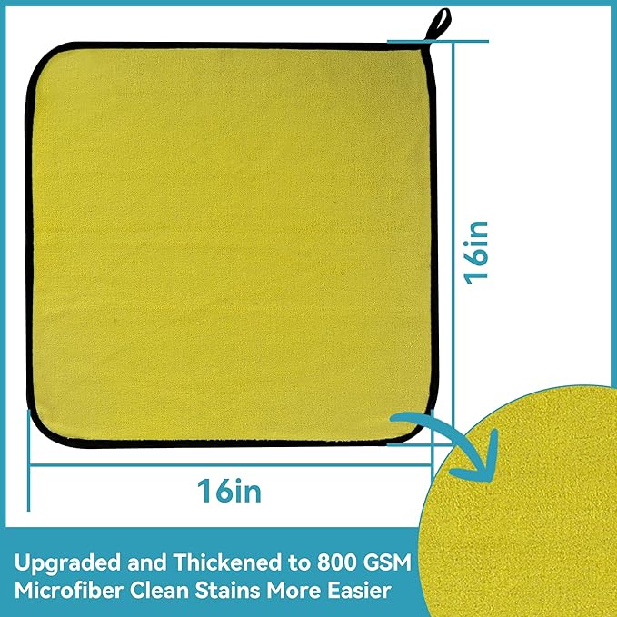 LJGG Microfiber Cleaning Cloths 12 Pack, 16 x 16 in (40 x 40 cm), 550 GSM, Lint‑Free & Streak‑Free, Scratch‑Free Towels for Kitchen, Glass & Car Detailing (Gray/Yellow)