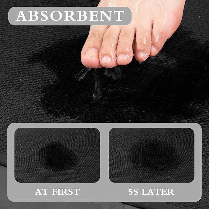 YIHOUSE Black Bathroom Rug Sets 5 Piece, Absorbent Bath Mat for Bathroom Non Slip Washable, Bathroom Mat Quick Dry, Thin Bath Rug Set for Toilet and Floor
